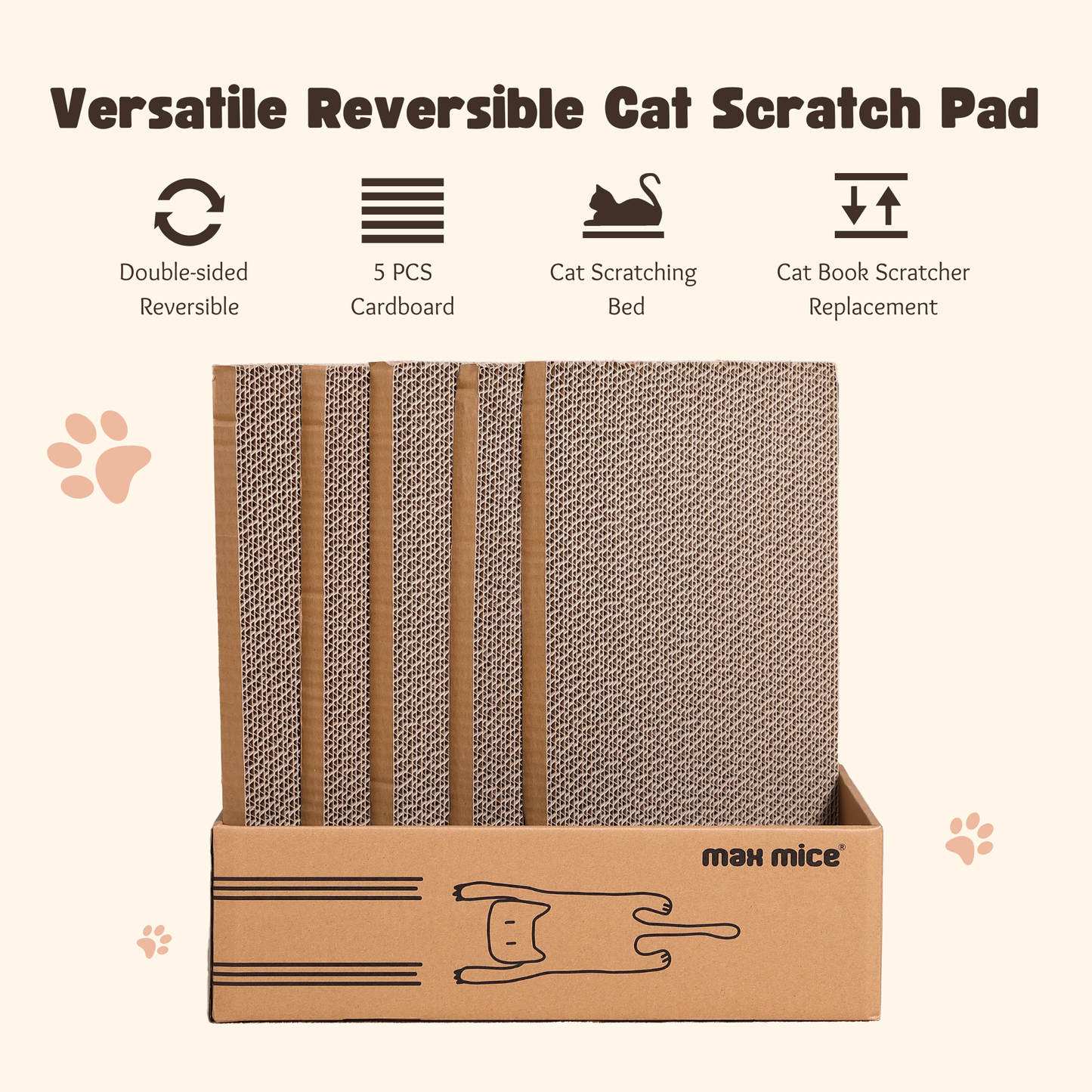 Ultralark Cat Scratching Board with Box, 5 Layers Design Cat Scratching Pad, Reversible Cat Scratcher Cardboard Lounge Bed, Corrugated Cardboard Cat Scratcher for Indoor Kitty