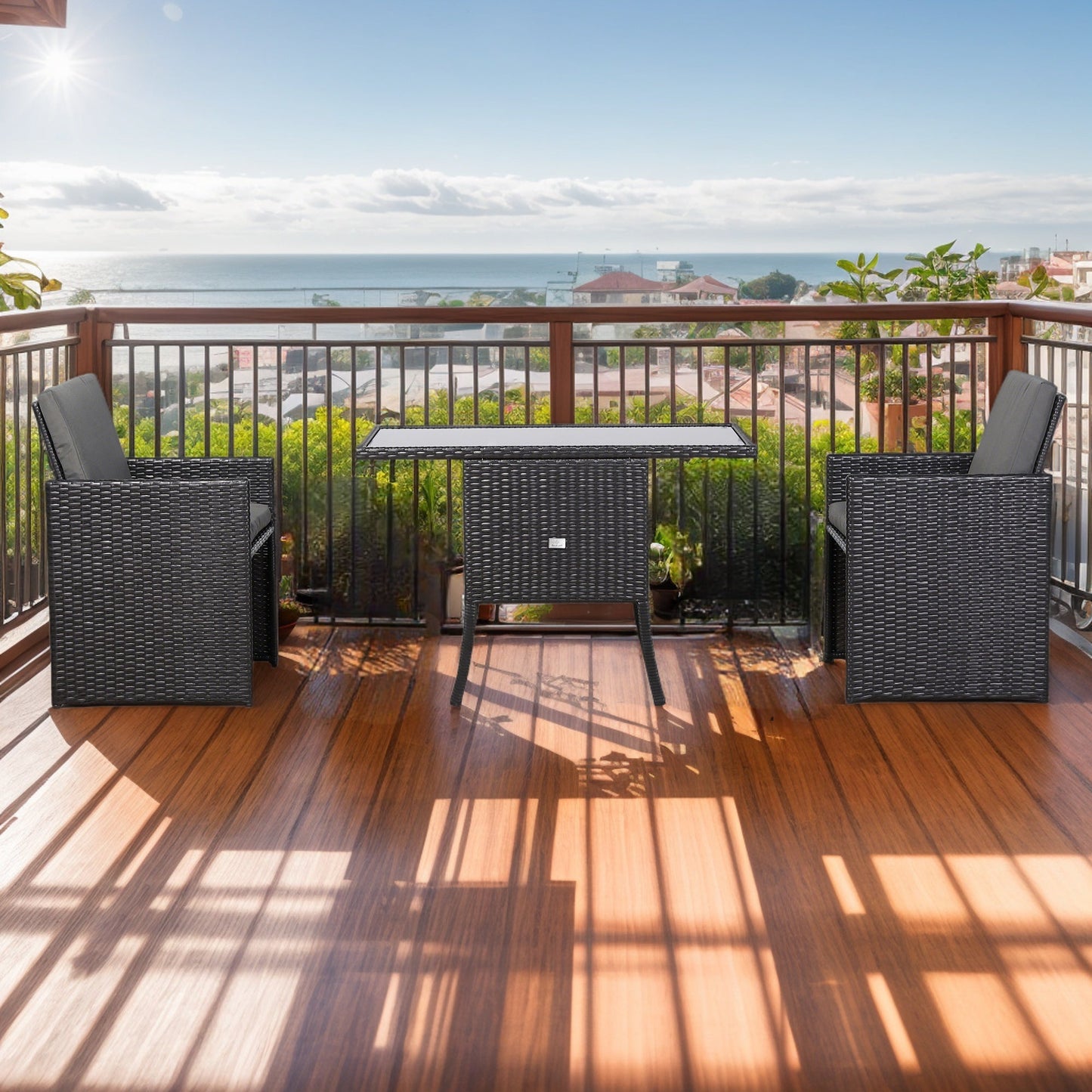 PRE ORDER....Ebony Range Rattan Furniture Set for Balcony Poolside in Brown Rattan