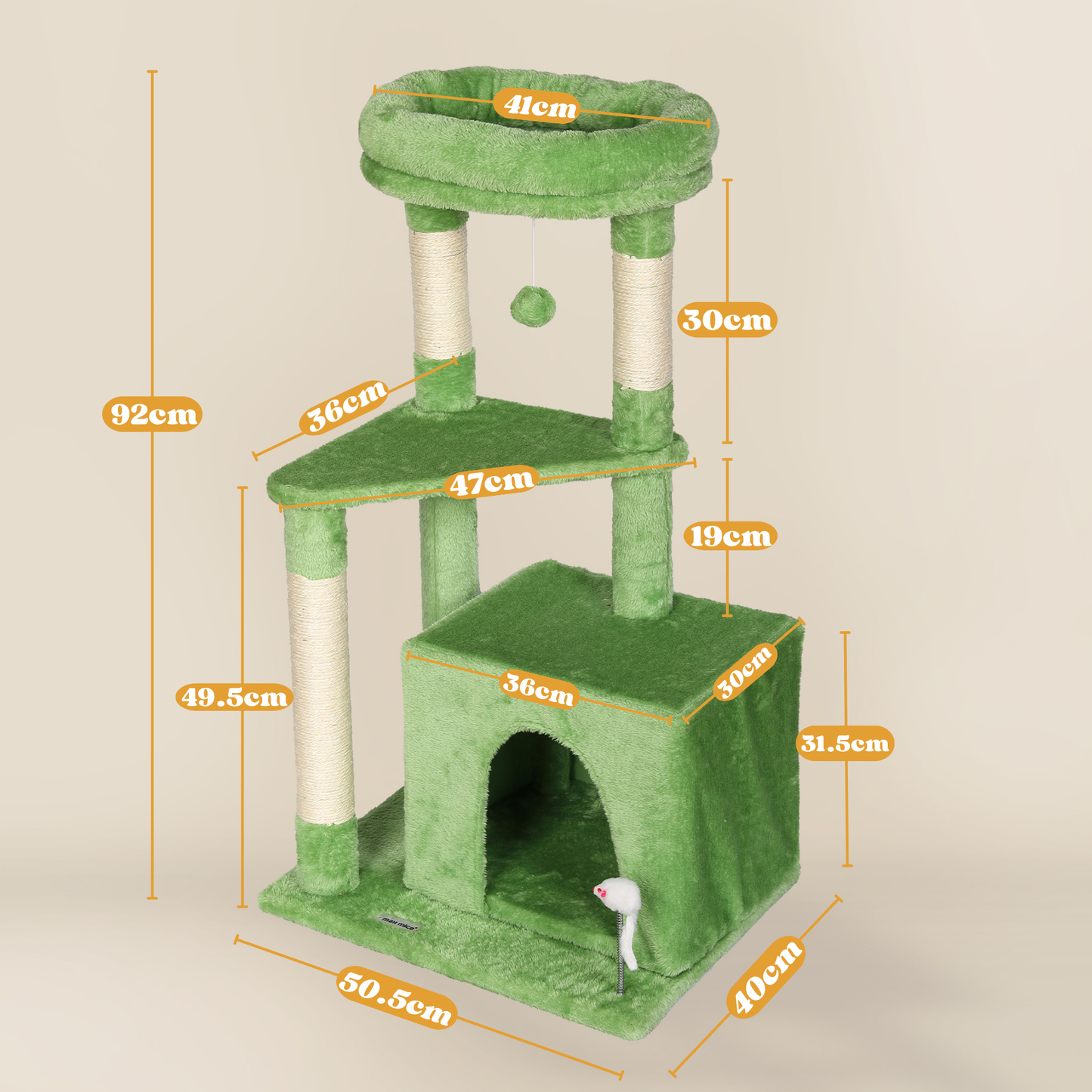 Ultralark Tree Tower Scratching Posts Multilevel Cat Climbing House with Condos & Ladder Cat Activity Centre for Indoor Cats, Green