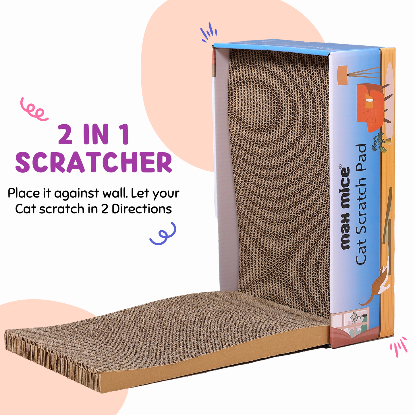 Ultralark Cat Scratching Board with Box, 4 Layers Design Cat Scratching Pad, Reversible Cat Scratcher Cardboard Lounge Bed, Corrugated Cardboard Cat Scratcher for Indoor Kitty