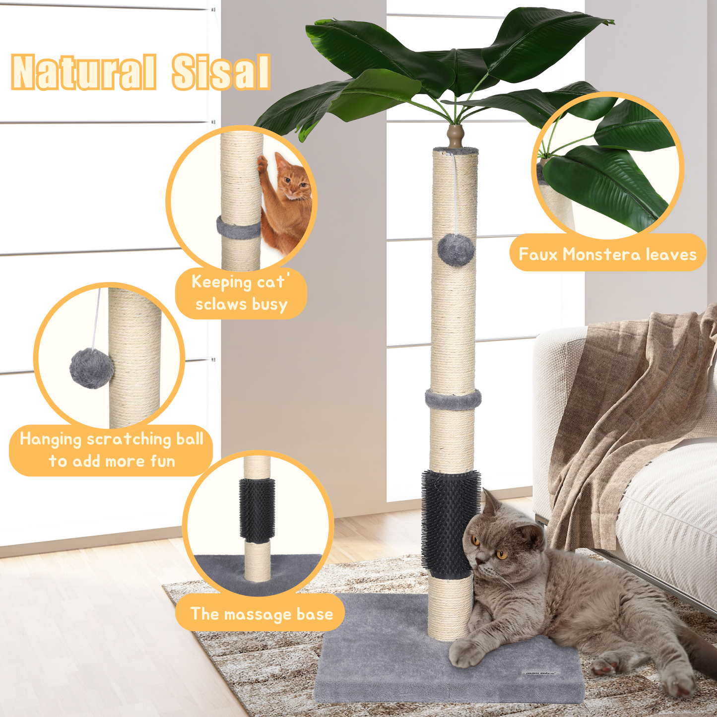 Ultralark Cat Scratching Post, 80cm Kitten Scratching Post with Premium Sisal Rope, Cute Cat Tree with Dangling and Spring Ball Toys for Indoor Small Cats(Bird of Paradise)