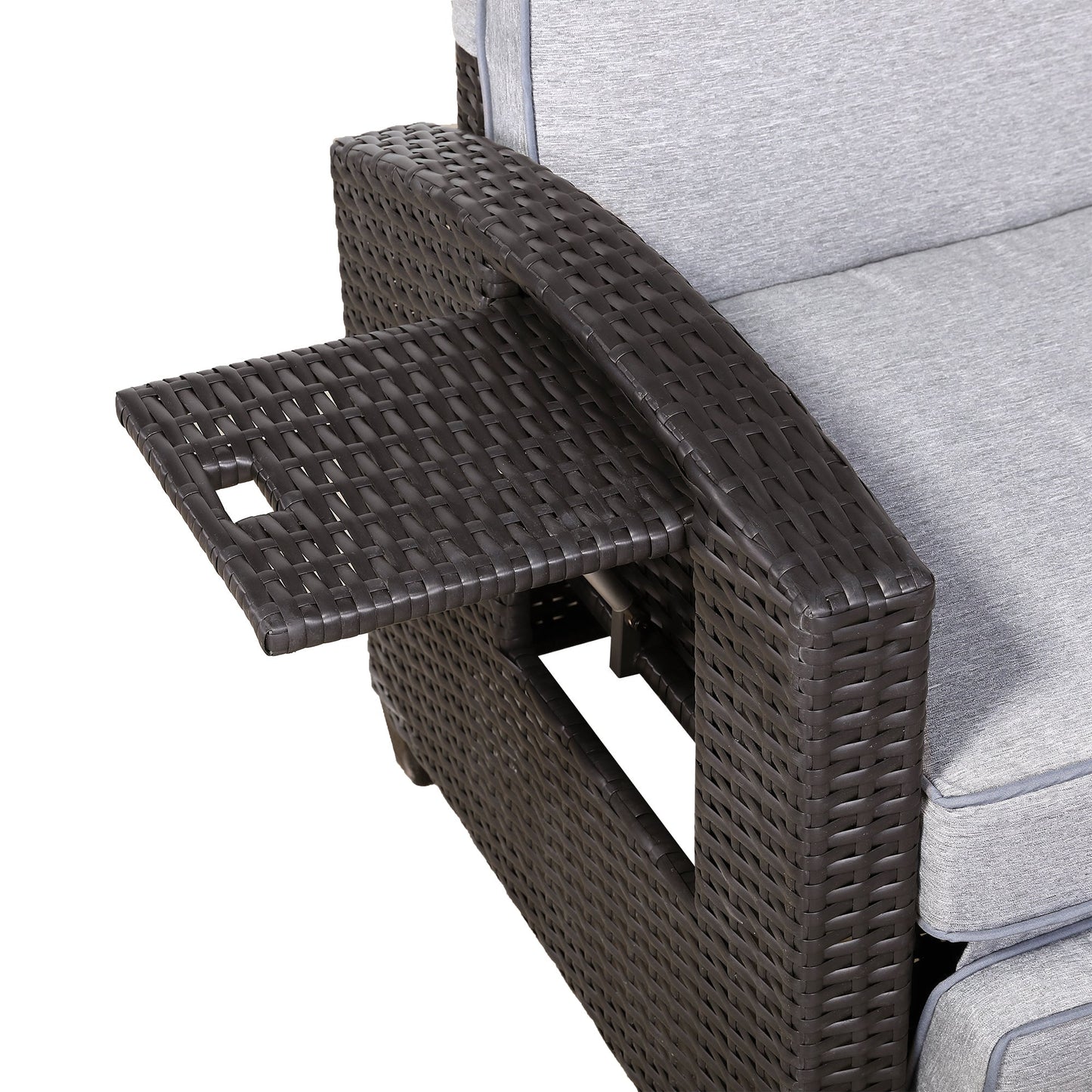 Ebony Range Reclining Armchair with Flip Table in Dark Brown Weave and Grey Cushion