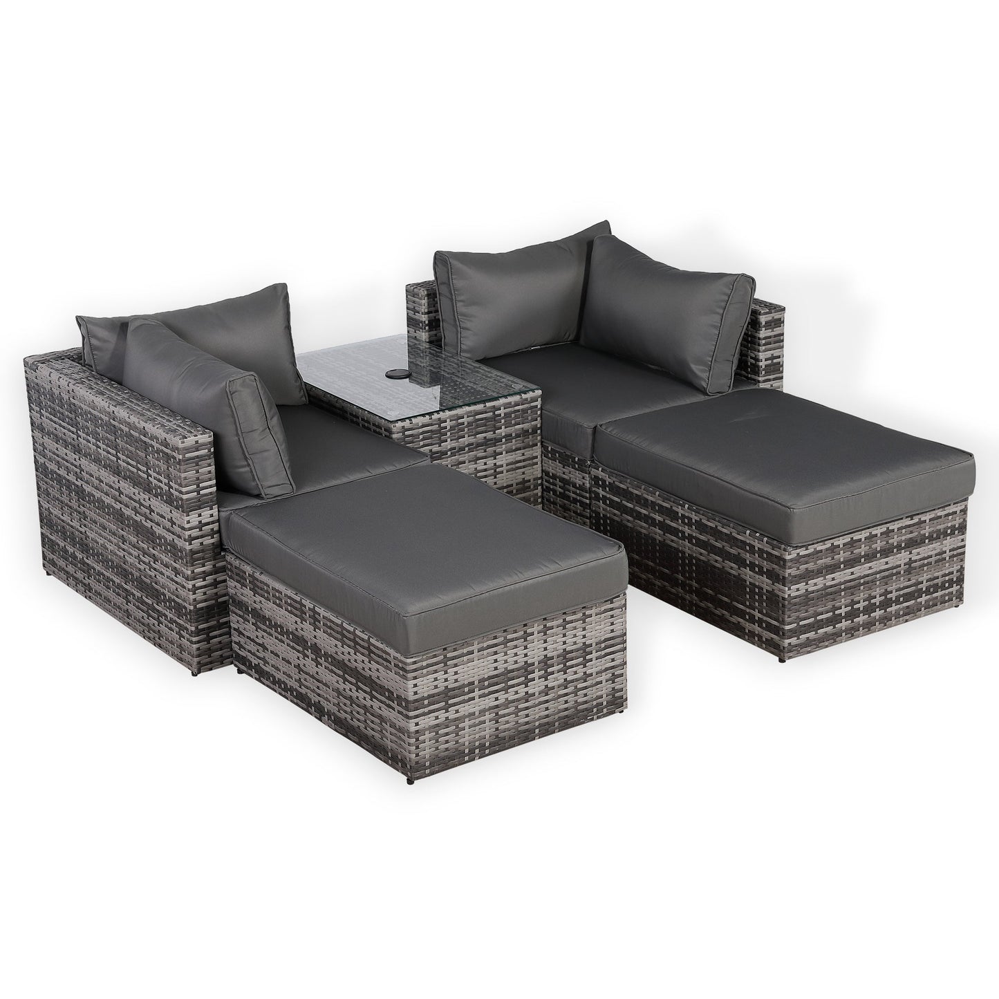 PRE ORDER... Modern Range Lounger Chaise Sofa Set with Side Table in Grey Rattan
