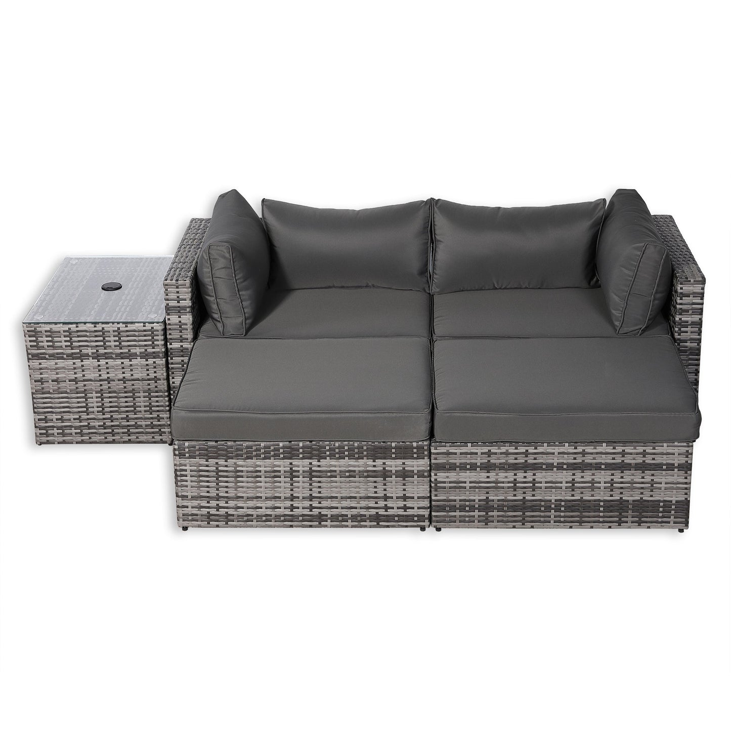 PRE ORDER... Modern Range Lounger Chaise Sofa Set with Side Table in Grey Rattan