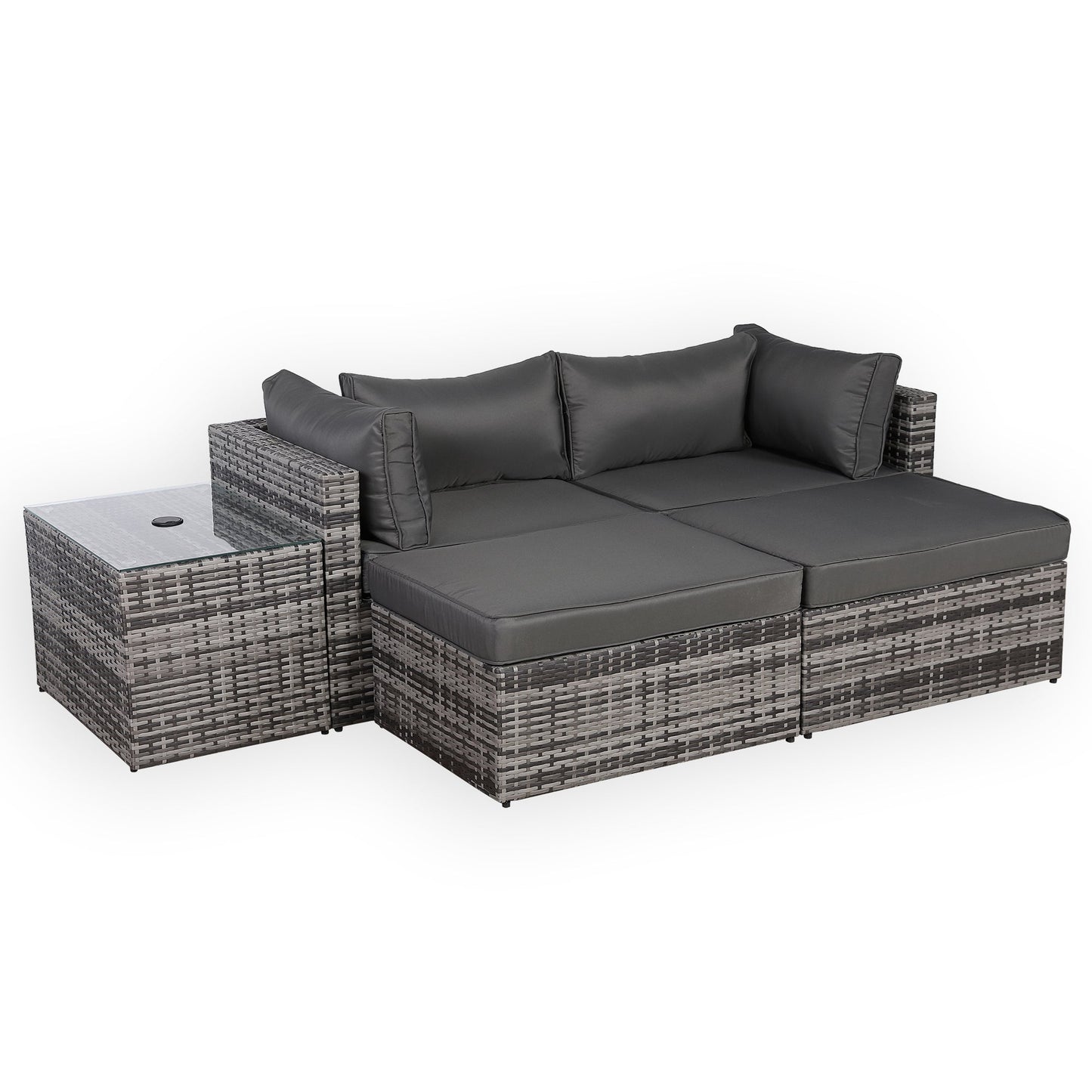 PRE ORDER... Modern Range Lounger Chaise Sofa Set with Side Table in Grey Rattan