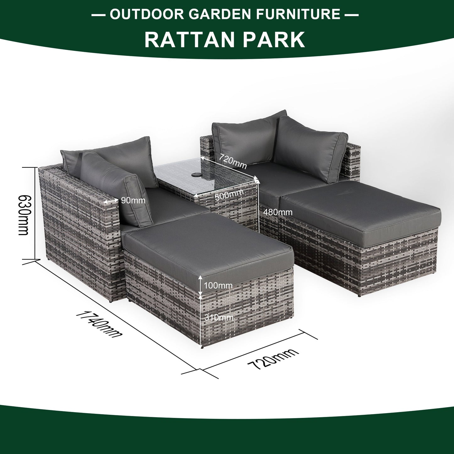 PRE ORDER... Modern Range Lounger Chaise Sofa Set with Side Table in Grey Rattan