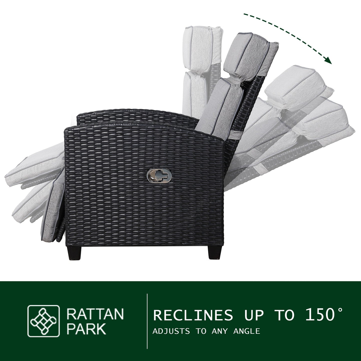 Ebony Range Reclining Armchair with Flip Table in Dark Brown Weave and Grey Cushion