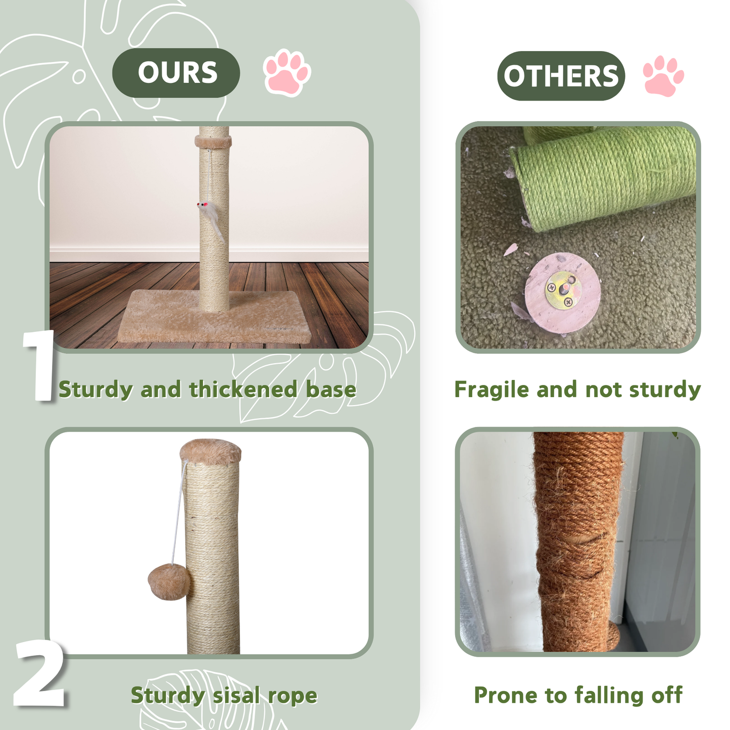 Ultralark Cat Scratching Post – Tall Sisal Scratch Tower with Hanging Ball & Mouse, Sturdy Base for Kittens & Adult Cats （Beige）
