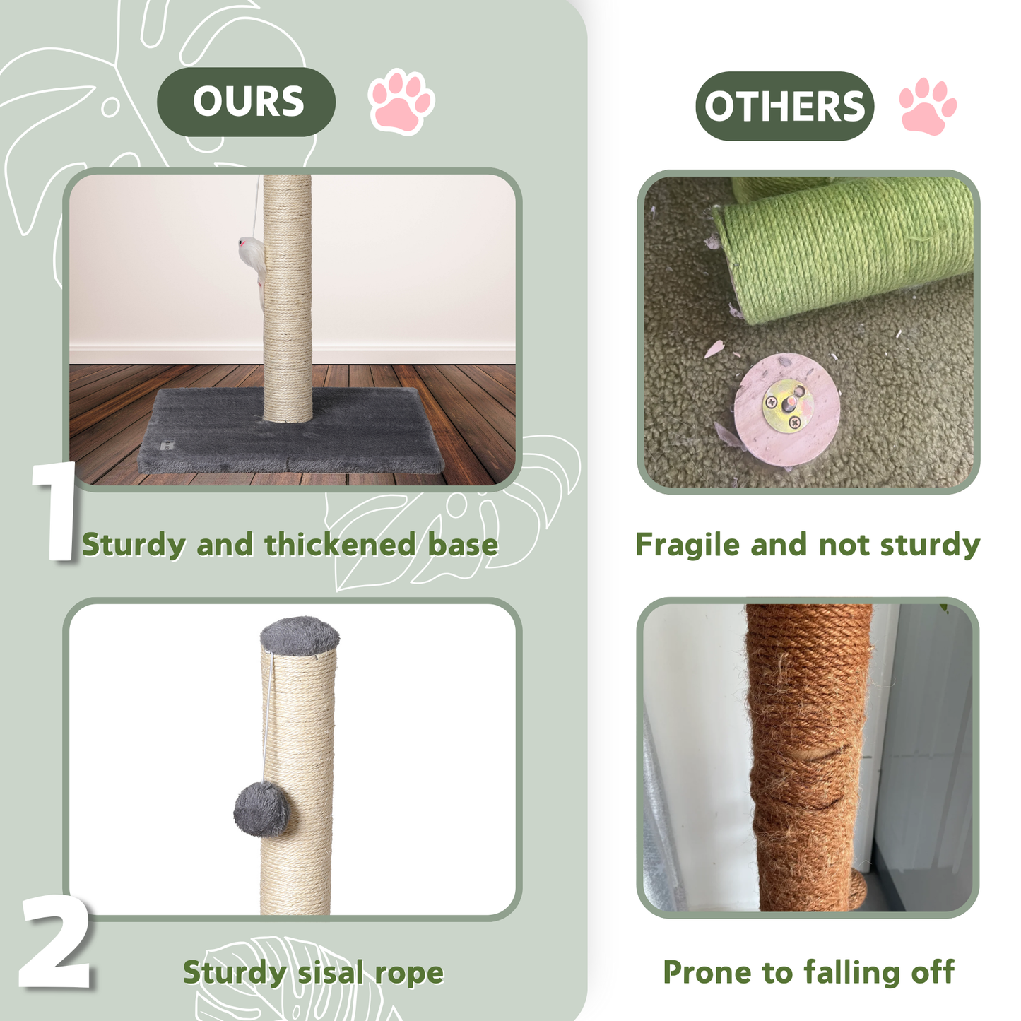 Ultralark Cat Scratching Post – Tall Sisal Scratch Tower with Hanging Ball & Mouse, Sturdy Base for Kittens & Adult Cats (Grey)