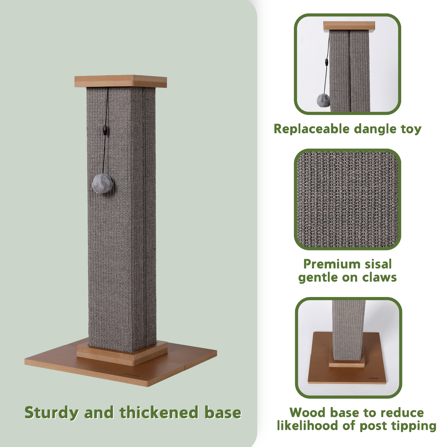 Ultralark Ultimate Heavy Duty Cat Scratching Post, Large Vertical Roman Column with Durable, Wear-Resistant gisal for Endless Scratching Enioyment(	Grey)