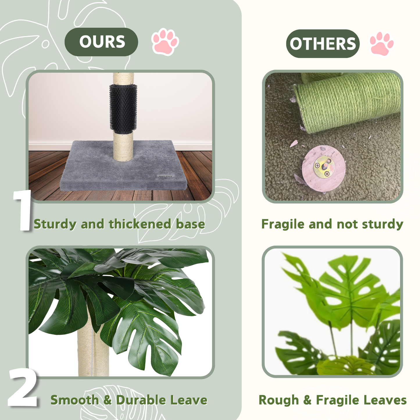 Ultralark Cat Scratching Post, 80cm Kitten Scratching Post with Premium Sisal Rope, Cute Cat Tree with Dangling and Spring Ball Toys for Indoor Small Cats(Monstera)