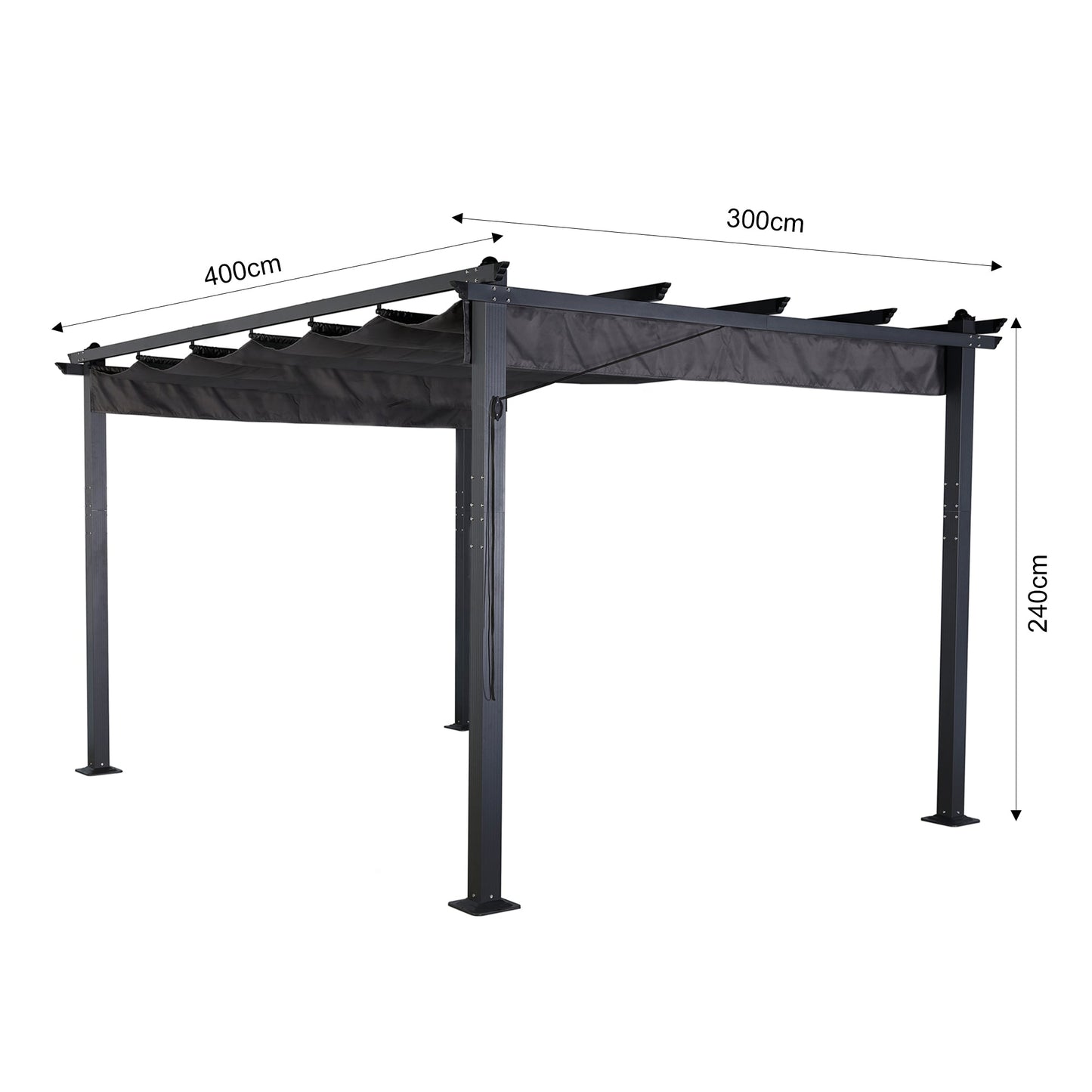 Rattan Park 3 X 4M Aluminium Pergola With Retractable Grey Roof, Large Garden Pergola for BBQ, Outdoor and patio, in Charcoal