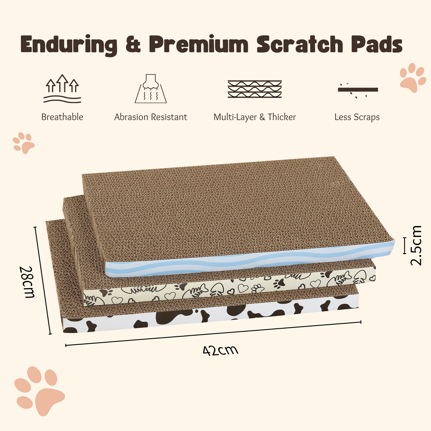 Ultralark Cat Scratching Boards – Cardboard Cat Scratcher Pack of 3, Cat Scratchers for Indoor Cats, Durable Cat Lounger – 42 * 28 * 2.5cm
