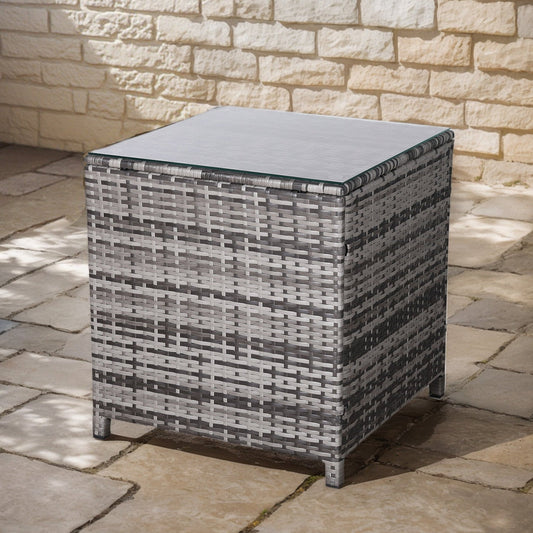 Due in 02/05/25  Modern Range Square High Side Table in Grey Rattan