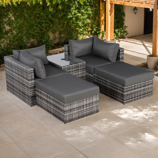 PRE ORDER...  Modern Range Lounger Chaise Sofa Set with Side Table in Grey Rattan