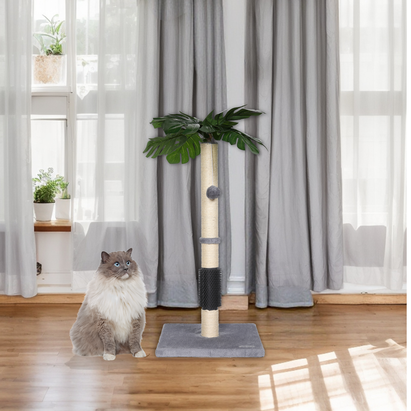 Ultralark Cat Scratching Post, 80cm Kitten Scratching Post with Premium Sisal Rope, Cute Cat Tree with Dangling and Spring Ball Toys for Indoor Small Cats(Monstera)