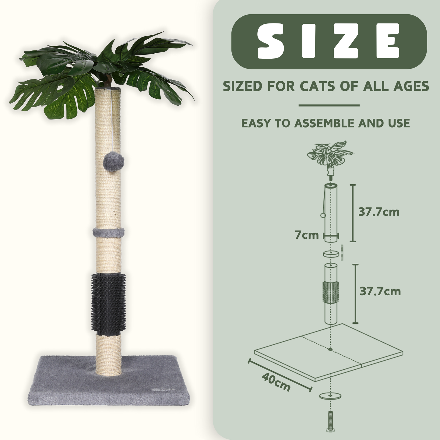 Ultralark Cat Scratching Post, 80cm Kitten Scratching Post with Premium Sisal Rope, Cute Cat Tree with Dangling and Spring Ball Toys for Indoor Small Cats(Monstera)