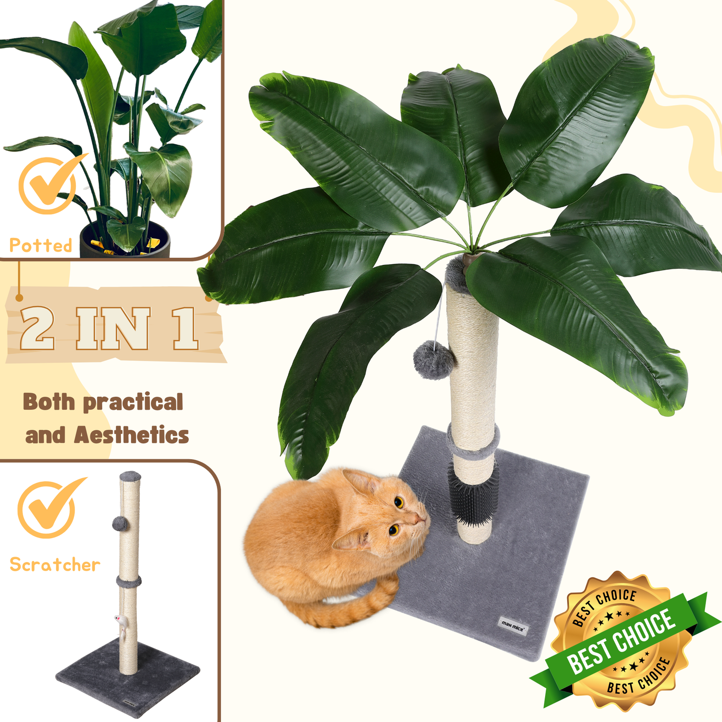Ultralark  Cat Scratching Post, 80cm Kitten Scratching Post with Premium Sisal Rope, Cute Cat Tree with Dangling and Spring Ball Toys for Indoor Small Cats(Bird of Paradise)