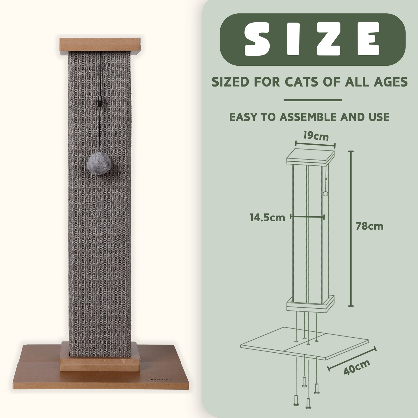 Ultralark Ultimate Heavy Duty Cat Scratching Post, Large Vertical Roman Column with Durable, Wear-Resistant gisal for Endless Scratching Enioyment(	Grey)