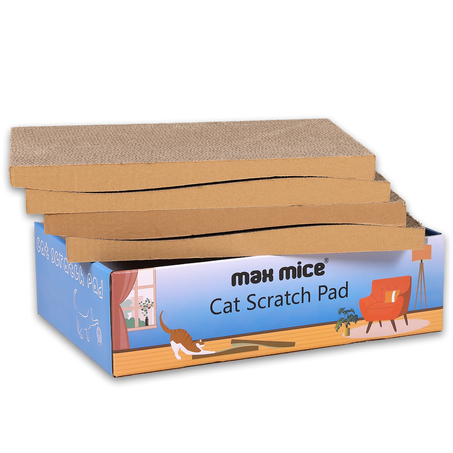 Ultralark Cat Scratching Board with Box, 4 Layers Design Cat Scratching Pad, Reversible Cat Scratcher Cardboard Lounge Bed, Corrugated Cardboard Cat Scratcher for Indoor Kitty