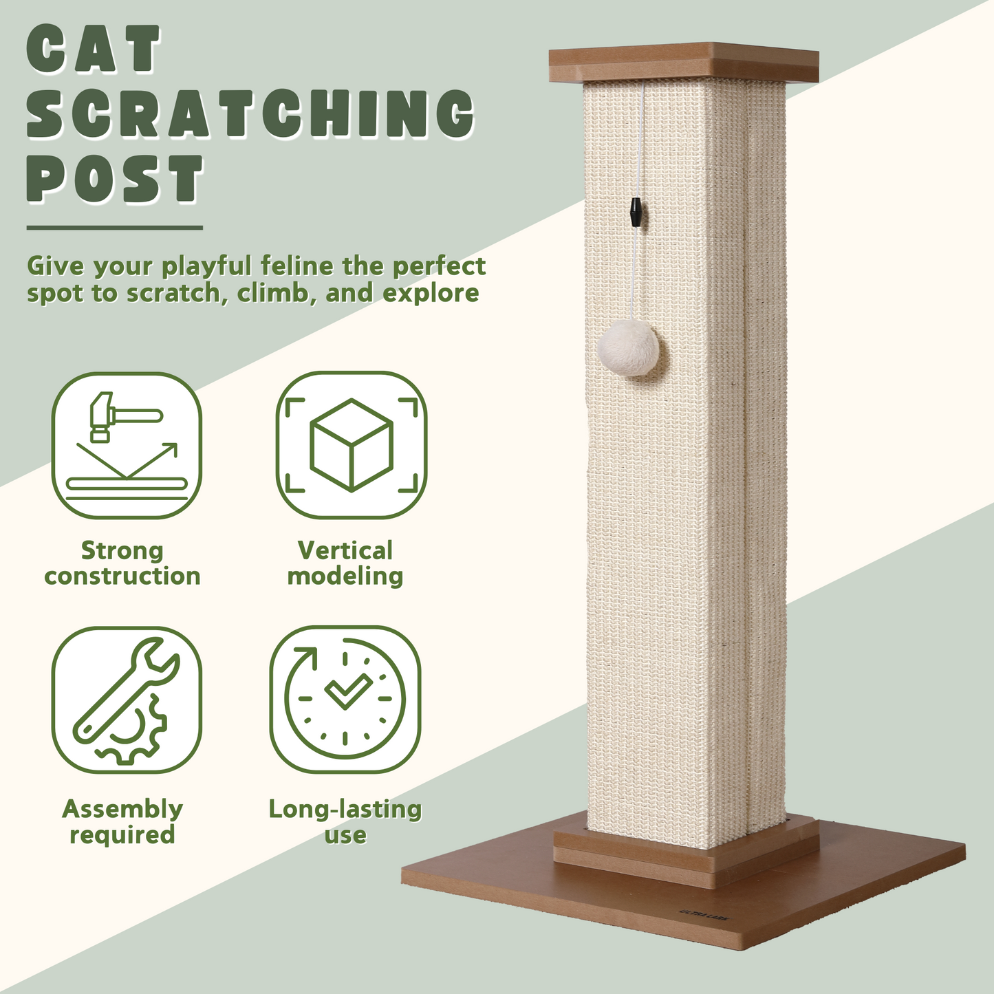 Ultralark Ultimate Heavy Duty Cat Scratching Post, Large Vertical Roman Column with Durable, Wear-Resistant gisal for Endless Scratching Enioyment(White)