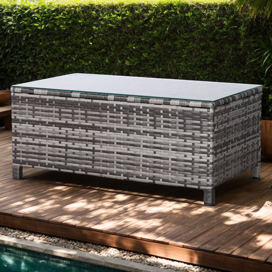 Due in 02/05/25  Modern Range Long Side Table in Grey Rattan