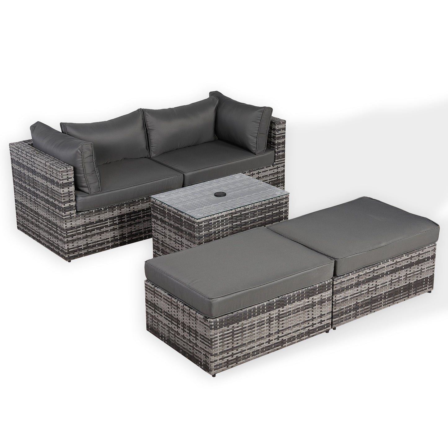 PRE ORDER...  Modern Range Lounger Chaise Sofa Set with Side Table in Grey Rattan